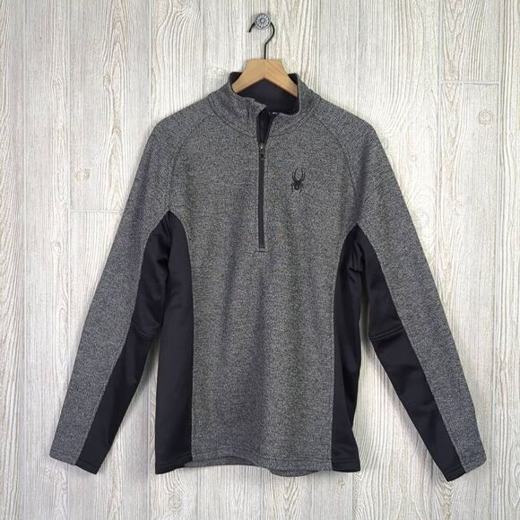 Spyder Jacket Mens Large Pullover Jacket Gray Black Marled Quarter Zip Textured - Picture 1 of 6
